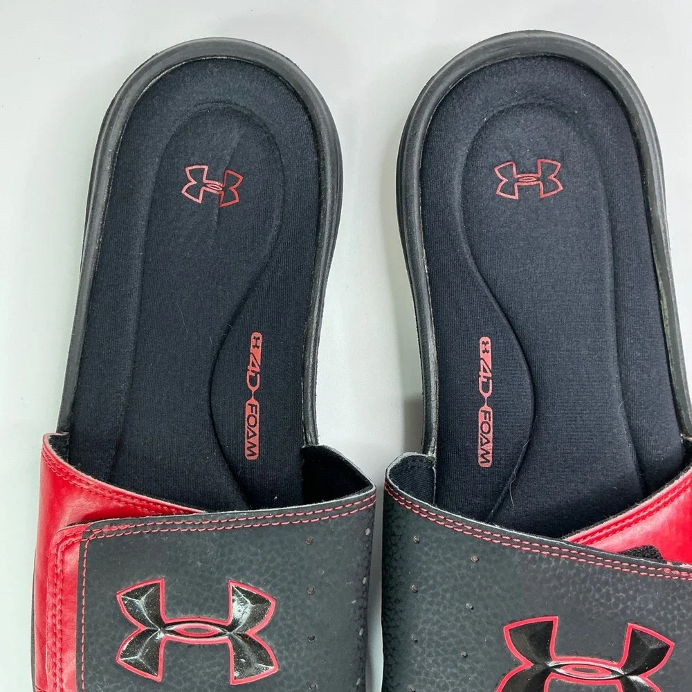 Under Armour Black Red Ignite Slides Mens 10 Adjustable 4D Foam 1235584-004